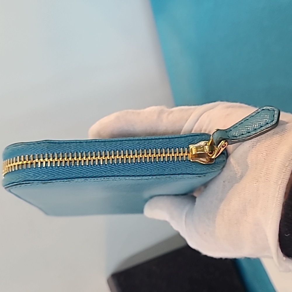 Prada Turquoise Zip Around Saffiano Leather Wallet - Picture 5 of 16